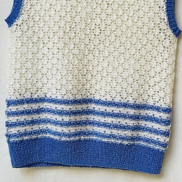 Hand Knitted Vintage Style Sweater Vest Womens Medium Blue White Nautical - Picture 3 of 7